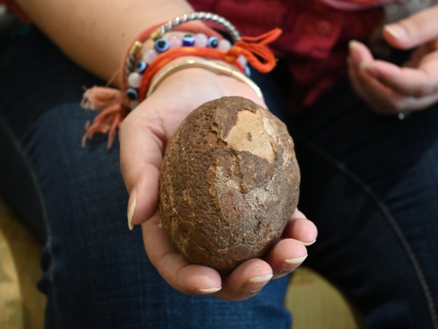 • Dinosaur Princess Aaliya Sultana Babi showing a Dinosaur egg, Balasinor Blog by The Kid Who Travelled