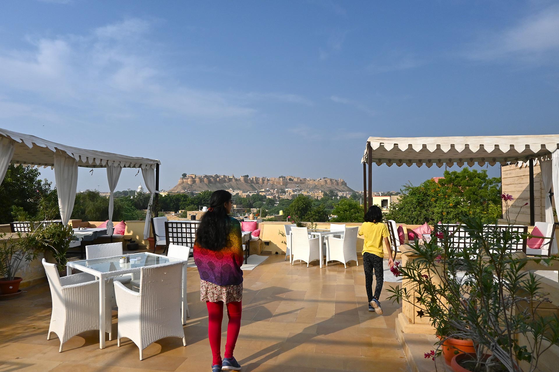 Majestic view of Jaisalmer Fort rising above the desert landscape.