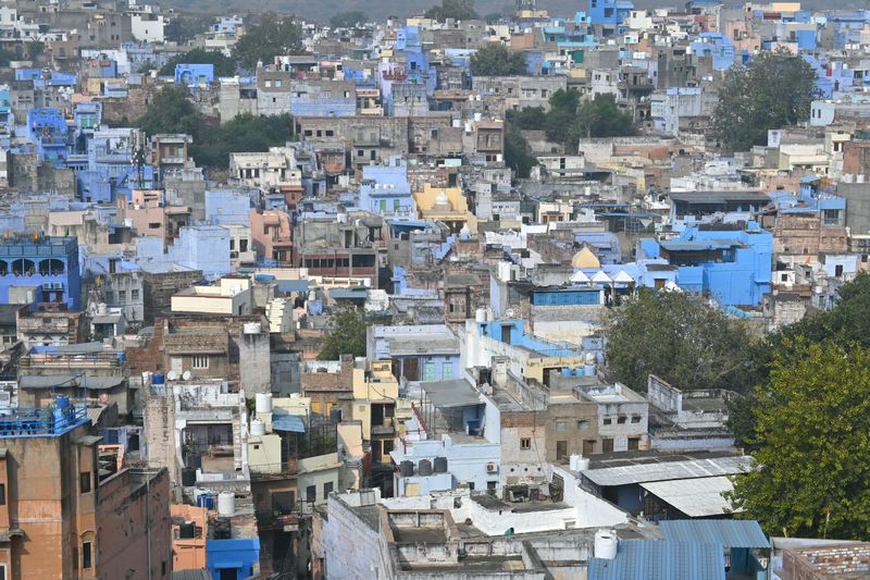 Aerial view of Jodhpur, known as the Blue City, with its distinctive blue-painted houses in Rajasthan blog, The Kid Who Travelled.